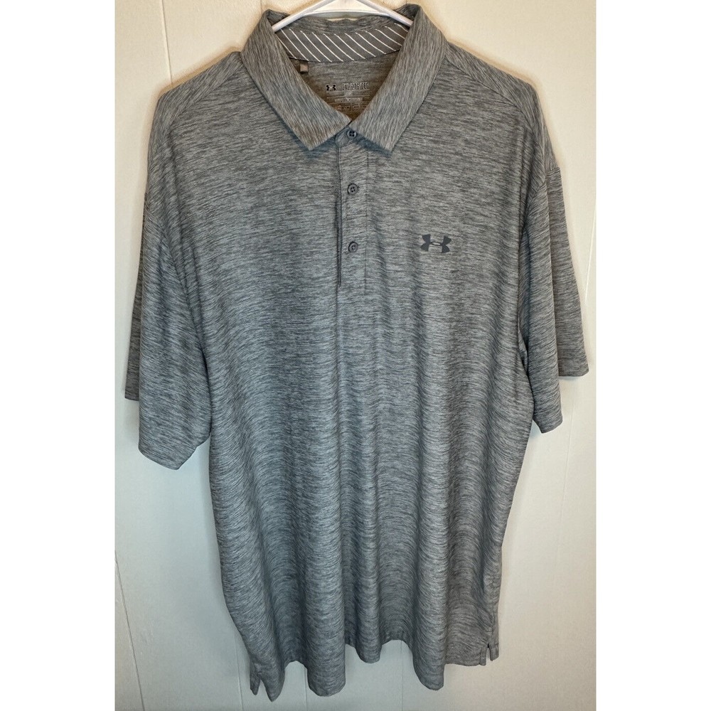 Under Armour Men's Polo Shirt Short Sleeve Gray Textured Heatgear Loose Size 2XL